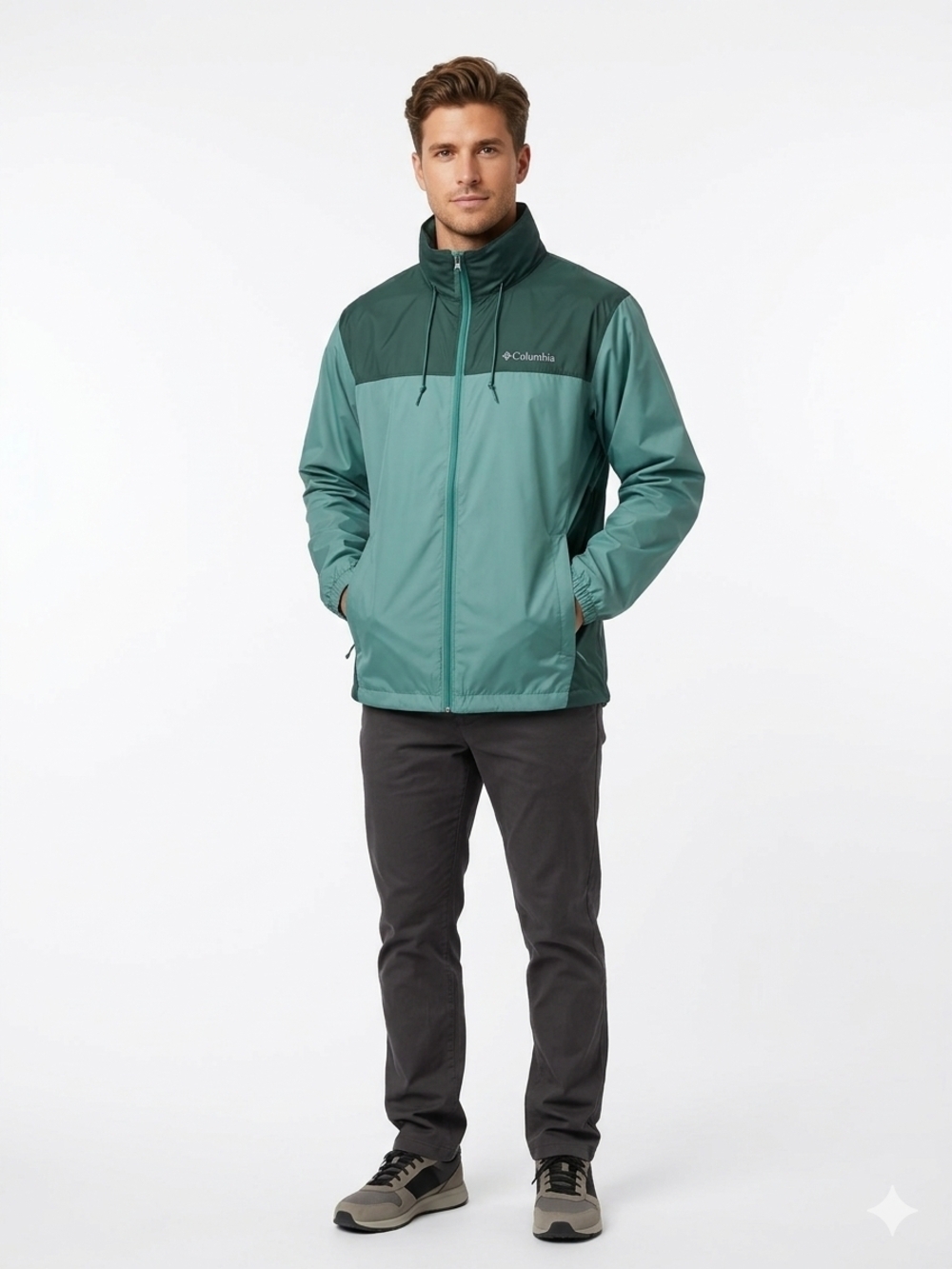 Columbia Glennaker Lake Rain Jacket Two-Tone Green Packable Windbreaker XL